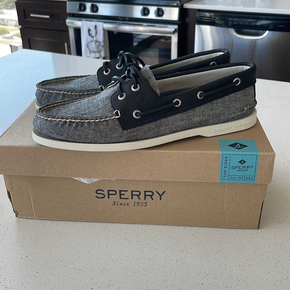 Sperry A/O 2-Eye Linen Black Grey Size 9.5